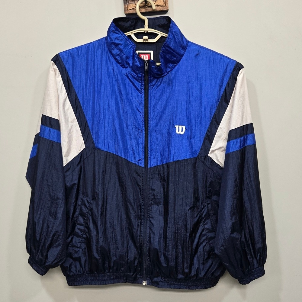 Wilson Vintage 90s Windbreaker Track‎ Jacket Men XL Blue Colorblock Retro Sport